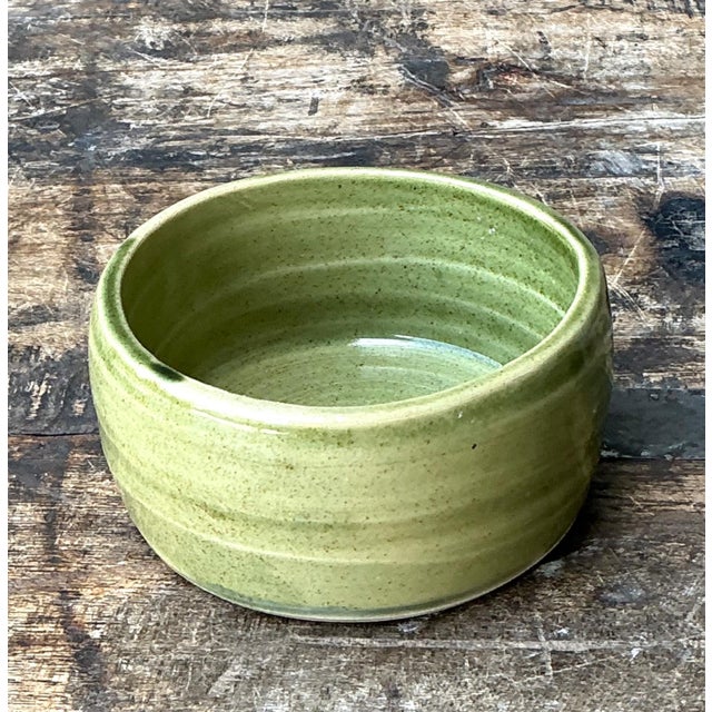 Mid-Century Modern Vintage Studio Pottery Green Bowl For Sale - Image 3 of 16