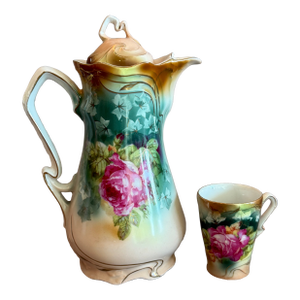 Antique Art Nouveau Chocolate Pot and Matching Mugcup