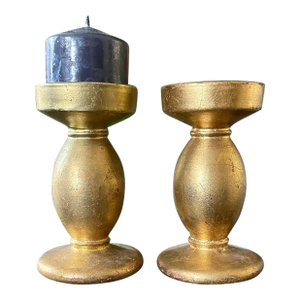 Pair of Vintage Italian Gilt Ceramic Candlestick Holders