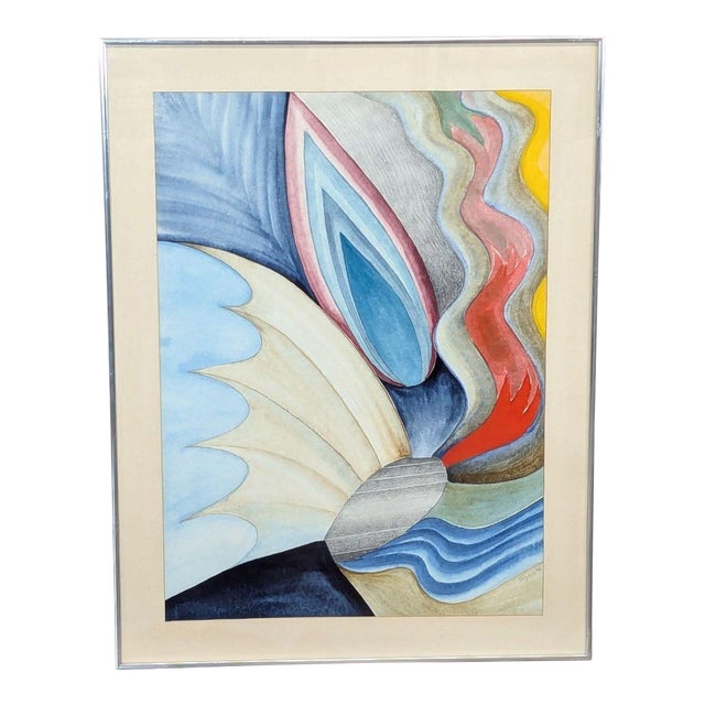 Abstract “Butterfly” Watercolor Painting by Mary Gizdich, 1976 - Framed Original Art For Sale