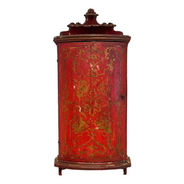 Red Chinoiserie Hanging Corner Cupboard For Sale