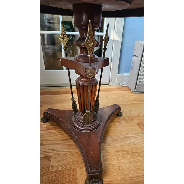 Early 20th Century Neoclassical Burl Wood Table With Metal Ornamentation For Sale - Image 4 of 12