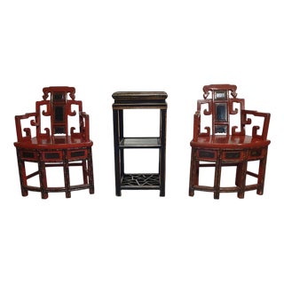 French Chinoiserie Altar Chairs and Side Table, Set of 3 For Sale