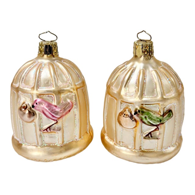 Vintage German Glass Birdcage Christmas Ornaments – Pair For Sale