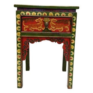 Vintage Hand Painted Tibetan Side Table For Sale