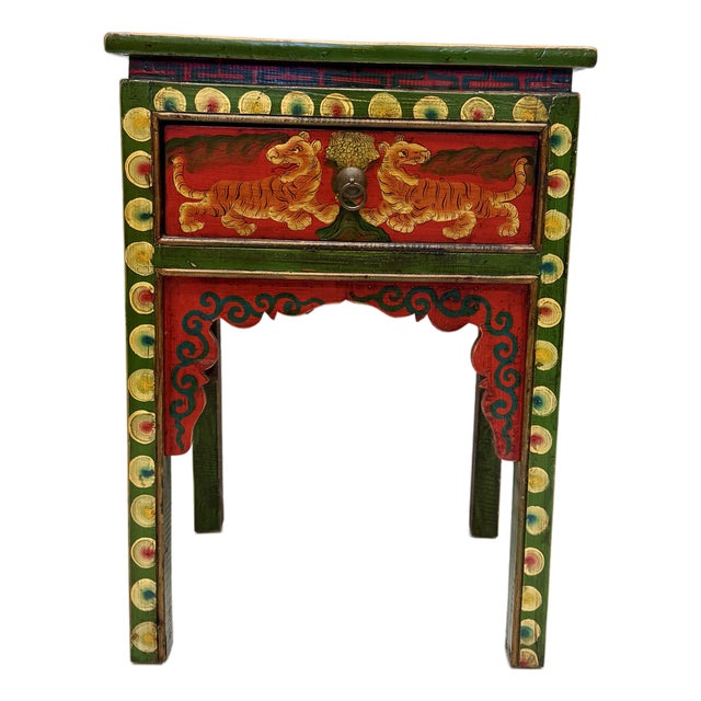 Vintage Hand Painted Tibetan Side Table For Sale