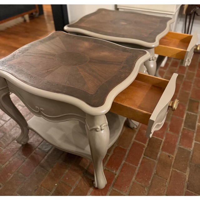 Taupe Oversized French Provincial Nightstands in Fusion Algonquin – Refinished Pair For Sale - Image 8 of 17