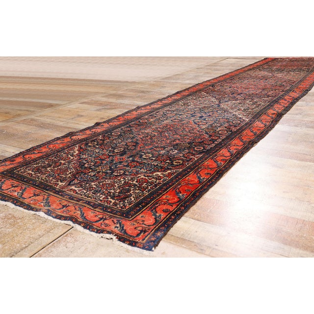 Navy Blue Antique Persian Bibikabad Rug Runner, 03'05 X 17'00 For Sale - Image 8 of 10