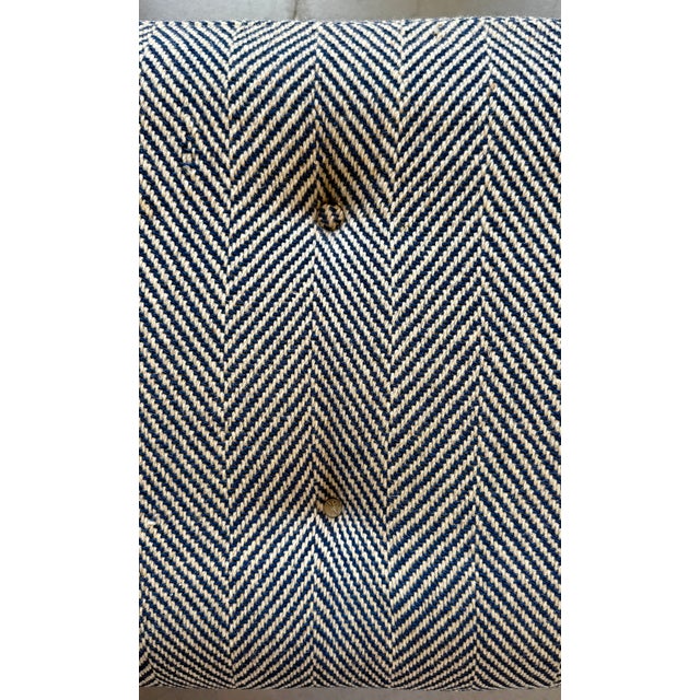 XL Navy Blue & Beige Wool Herringbone Pattern Bench For Sale - Image 13 of 13
