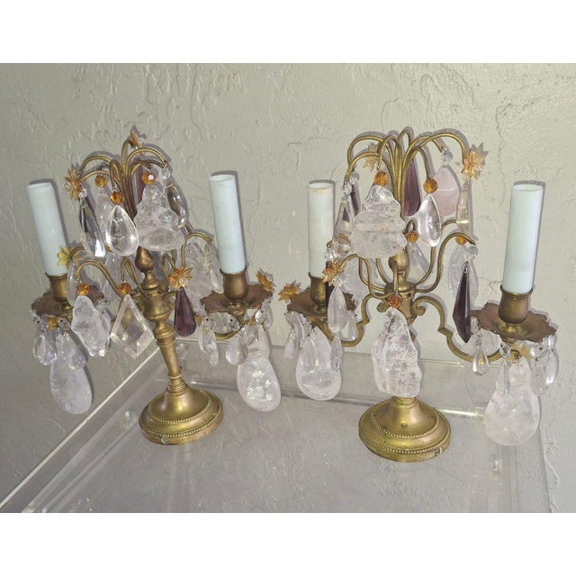 19thc Opulent French Louis XVI Rock Crystal & Bronze Table Lamps/ Girandoles a - Pair For Sale - Image 14 of 18