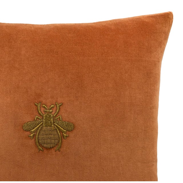 Contemporary Orange Bee Velvet Embroidered Throw Pillow Cover, 20 X 20 For Sale - Image 3 of 5