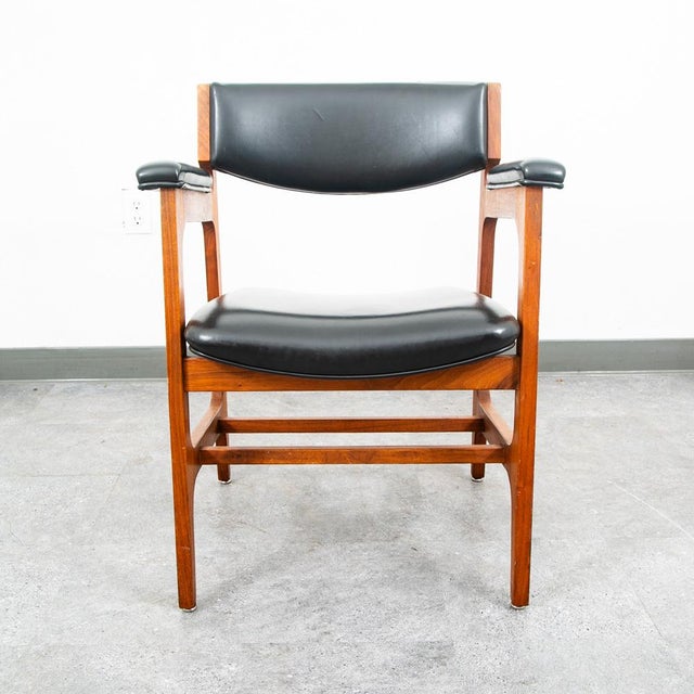 Mid-Century Modern Mid Century Modern Lounge Chair Walnut Arms Black Office Armchair Gunlocke Attributed MCM For Sale - Image 3 of 11