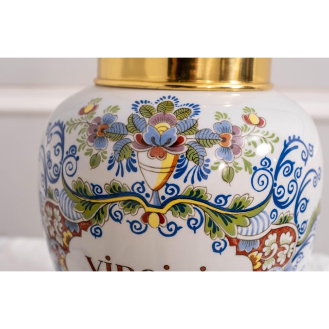 1980s Attributed to Delft Porcelain Williamsburg Virginia Tobacco Jar Lamp For Sale - Image 11 of 16