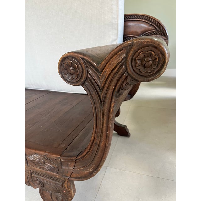Late 19th Century Antique Anglo-Indian Carved Wood Daybed With Cushion. For Sale - Image 5 of 9
