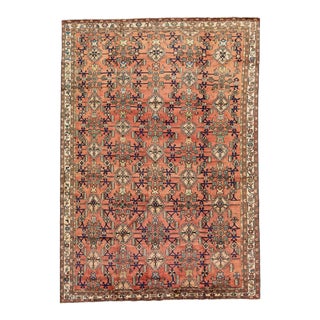1960s Vintage Persian Mahal Red Handmade All-Over Medallion Wool Rug For Sale