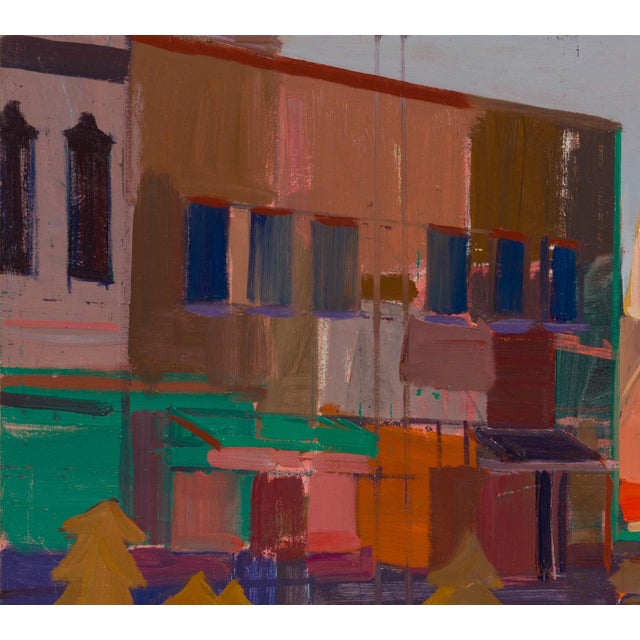 Early 21st Century Christmas Decoration by Hiroshi Sato | Oil on Canvas Abstract scene with buildings and trees. For Sale - Image 5 of 5