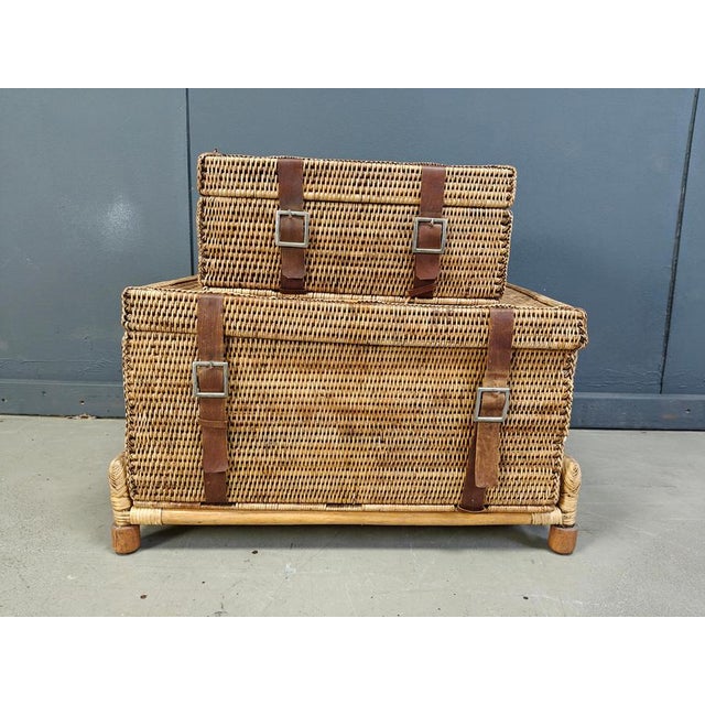 Vintage Wicker Trunks, 1970s, Set of 2 For Sale - Image 10 of 12