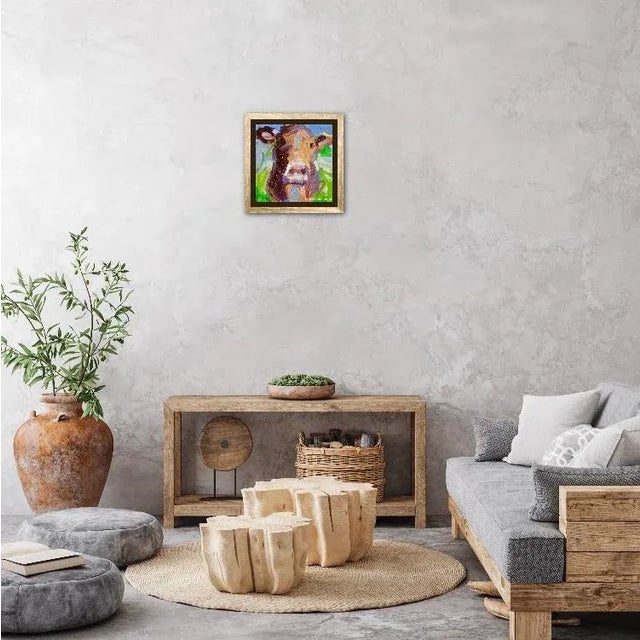 2020s Abstract Cow (Brown and Green) Contemporary Oil Art For Sale - Image 5 of 6