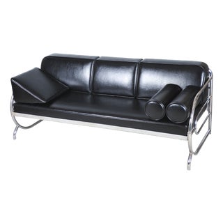 Bauhaus Sofa in Chrome, Steel and Leather attributed to Robert Slezak, Czech, 1930s For Sale