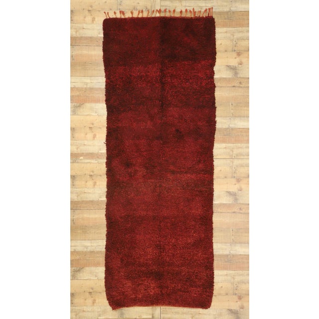 Ruby Red Vintage Beni Mrirt Moroccan Rug - 03'09 X 10'01 For Sale - Image 8 of 8