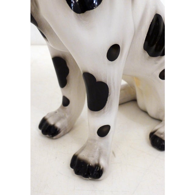Large Ceramic Sculpture of a Seated Black and White Dog, 1970s For Sale - Image 6 of 13