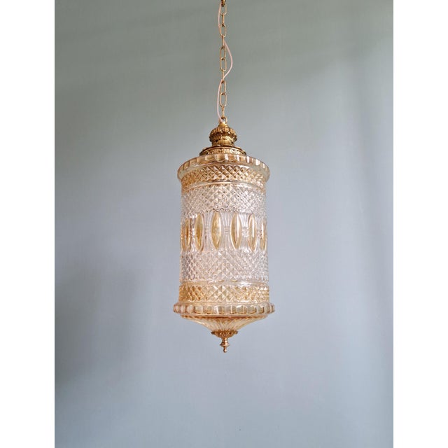 Large Glass and Brass Lantern Pendant Light, 1960s For Sale - Image 9 of 11