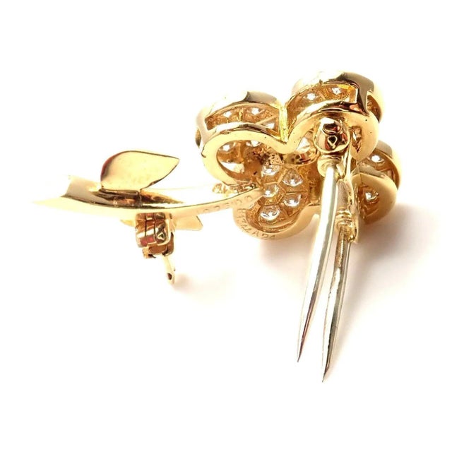 Van Cleef & Arpels Diamond 18k Yellow Gold Flower Pin Brooch For Sale In Philadelphia - Image 6 of 10