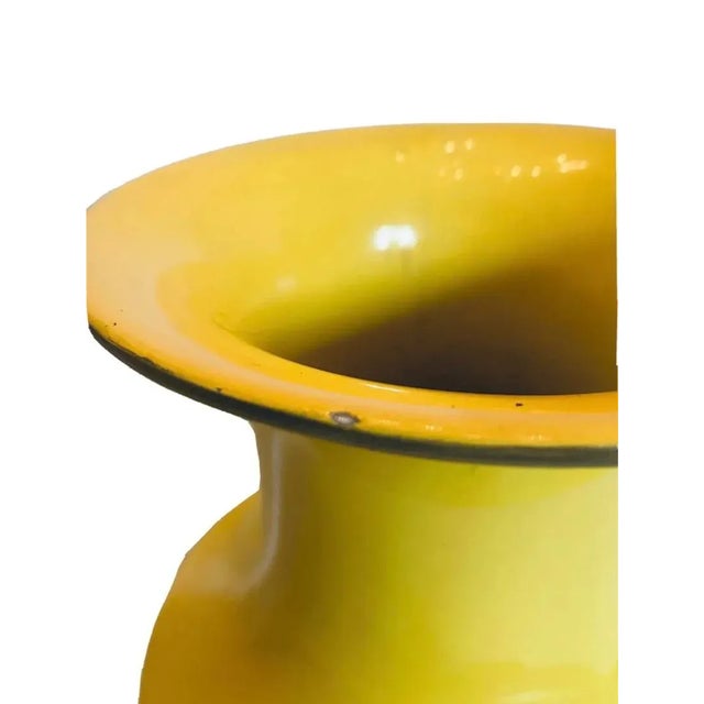 Pair of Vintage Maitland-Smith Hand Painted Lemon Yellow Asian Portrait Vases For Sale - Image 9 of 11