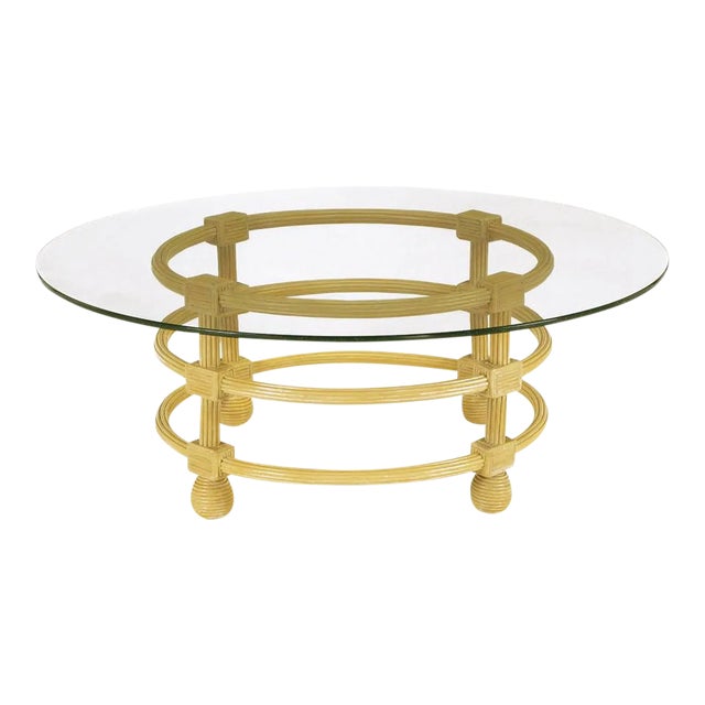 Jay Spectre Round Reeded Wood Coffee Table For Sale