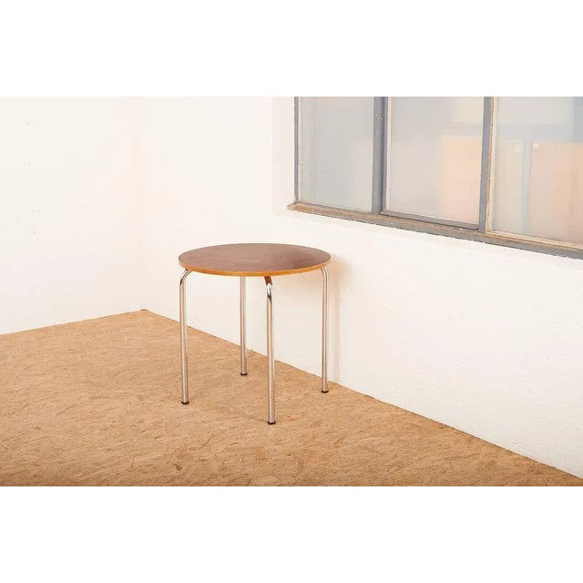 Steel Tube Table in Steel Frame Tube Chrome-Plated, Plate Plywood Stained Dark & Beech Wood Edge For Sale - Image 10 of 11