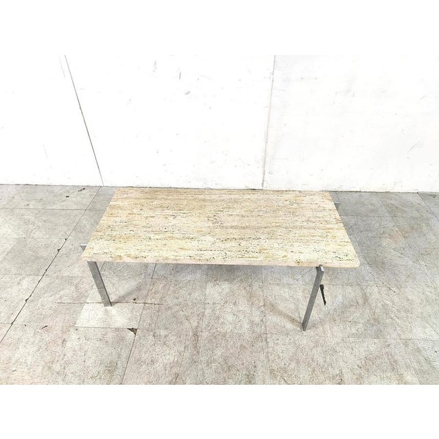 Stone Vintage Travertine and Chrome Coffee Table, 1970s For Sale - Image 7 of 11