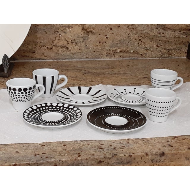 Contemporary Bodum Black and White Espresso Cups and Saucers 8 Pieces