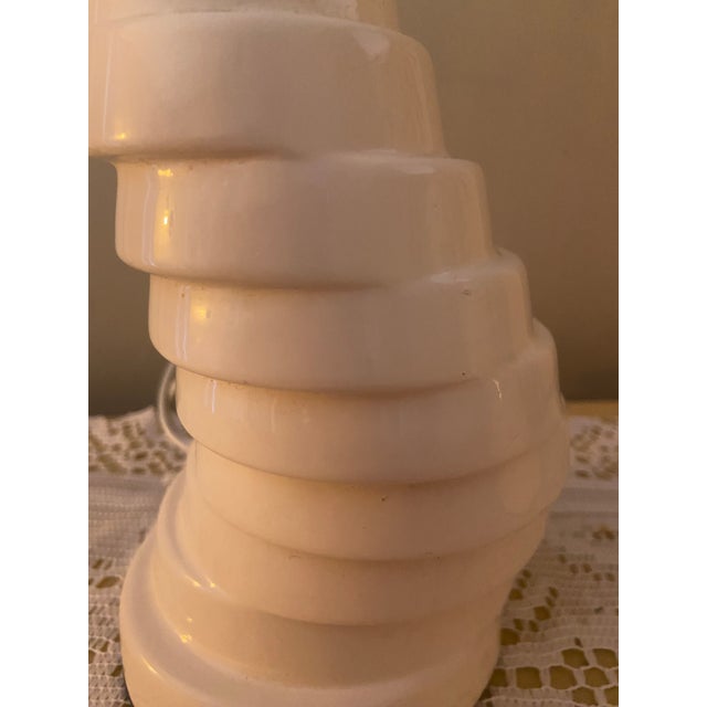 Glass Vintage Postmodern White Sculptural Spiral Table Lamps With Frosted Glass Shades – Pair For Sale - Image 7 of 8