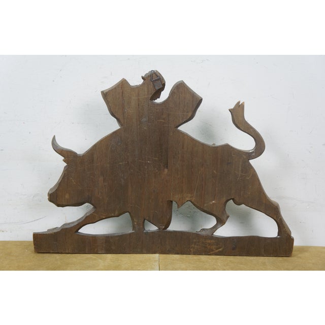 Wood Mid 20th Century Mexican Spanish Carved Mahogany Matador Bull Fighter Relief Wall Plaque 20" For Sale - Image 7 of 8