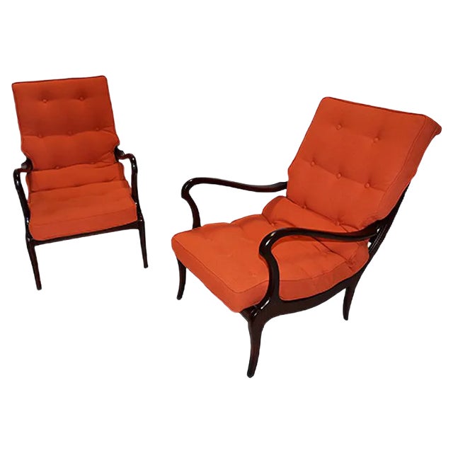 Set of Walnut Lounge Chairs with Removable Pillows, 1958 For Sale