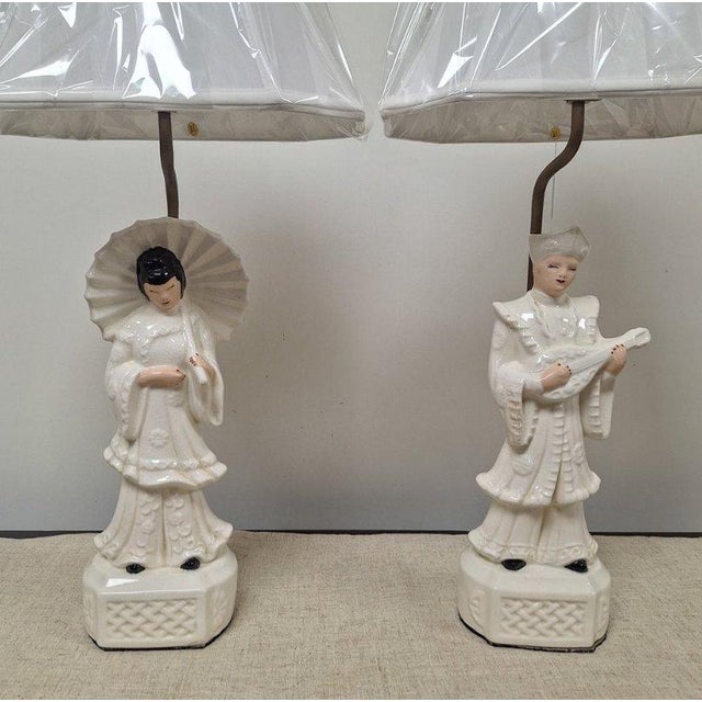 Vintage Mid-Century Blanc De Chine Figural Table Lamps - Pair For Sale - Image 14 of 15