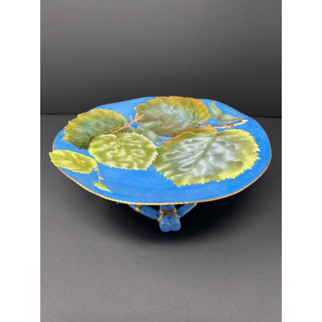 Italian Pair of Italian Renata Depose Metallica Glaze Footed Compotes With Aspen Leaf Motif, Mid-Century For Sale - Image 3 of 12