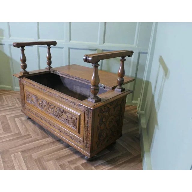 Carved Green Man Golden Oak Coffer For Sale - Image 5 of 8