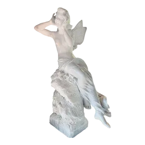 Late Victorian French Hand Carved Nude Psyche Goddess Marble Statue, Signed