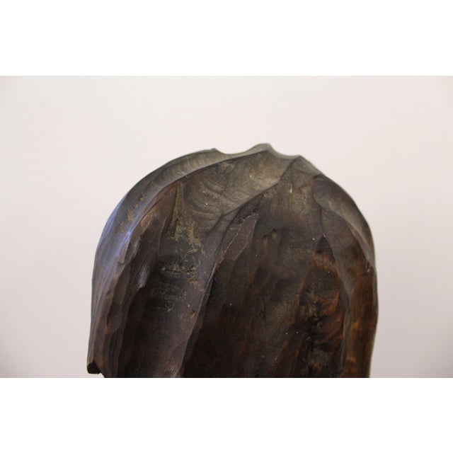 Vintage African Tribal Hand-Carved Wood Head Bust Sculpture For Sale - Image 10 of 13