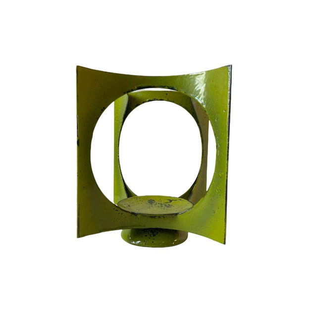 Mid Century Modern Green Enamled Abstract Metal Vintage Candle Holder Hanova of Pasadena