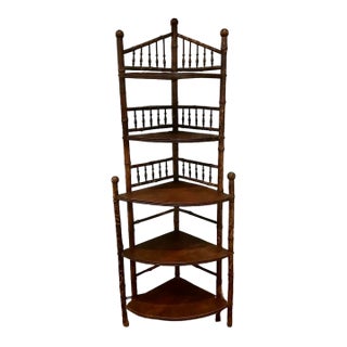 Early 20th Century Victorian Bamboo Corner Five-Tier Shelf For Sale