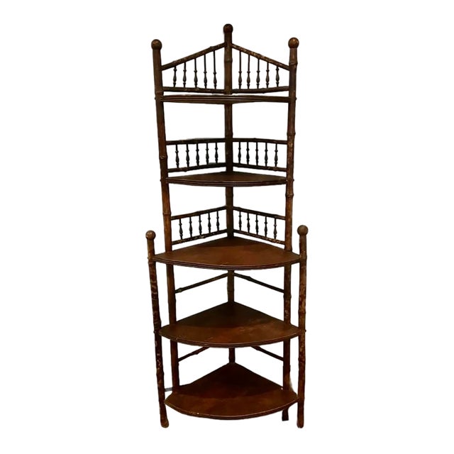 Early 20th Century Victorian Bamboo Corner Five-Tier Shelf For Sale