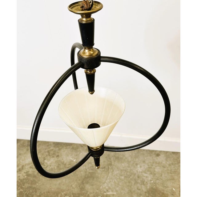 Metal Mid-Century Metal and Opaline Pendant Light, 1950s For Sale - Image 7 of 11