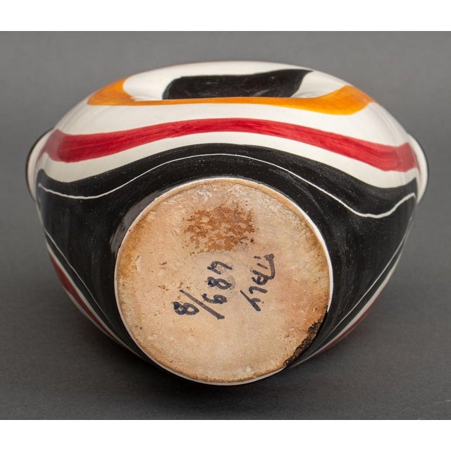 White Mid 20th Century Italian Striped Glazed Art Pottery Vase For Sale - Image 8 of 9