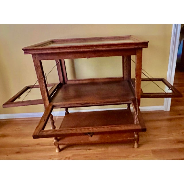 Antique Oak Tea Dessert Liquor Cabinet With Serving Tray England For Sale - Image 10 of 12