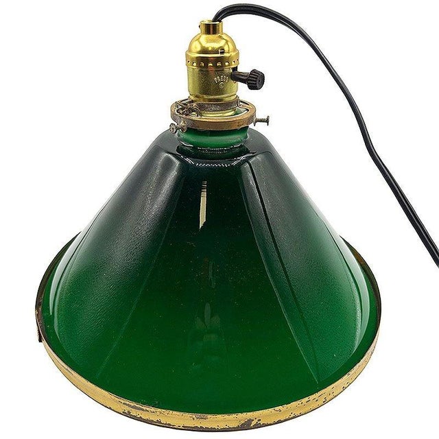 Art Deco 1920s Deco Banker/Poker Ceiling Light W/ 11" Brass Rim Green Glass Shade, 5 Available For Sale - Image 3 of 13