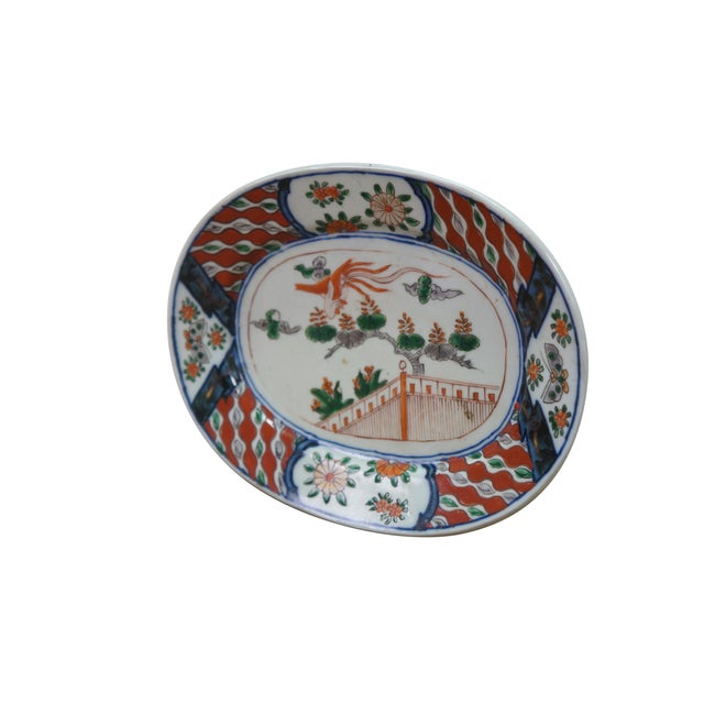 Japanese Antique Japanese Famille Verte Porcelain Imperial Phoenix Oval Serving Platter 10" For Sale - Image 3 of 10