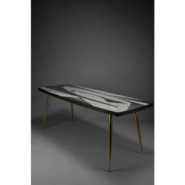 Mid-Century Modern Abstract Black and White Glass Mosaic Coffee Table with Brass Legs by Berthold Müller, 1955 For Sale - Image 3 of 18