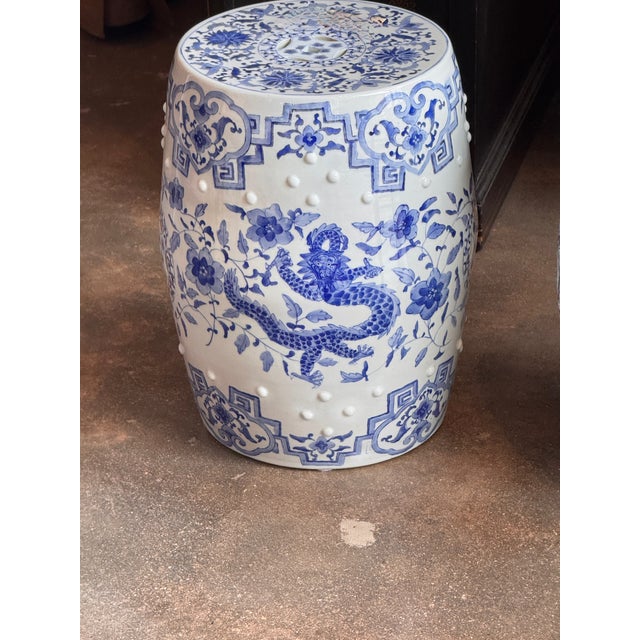 Pair of Chinese Blue and White Garden Stools For Sale - Image 6 of 8
